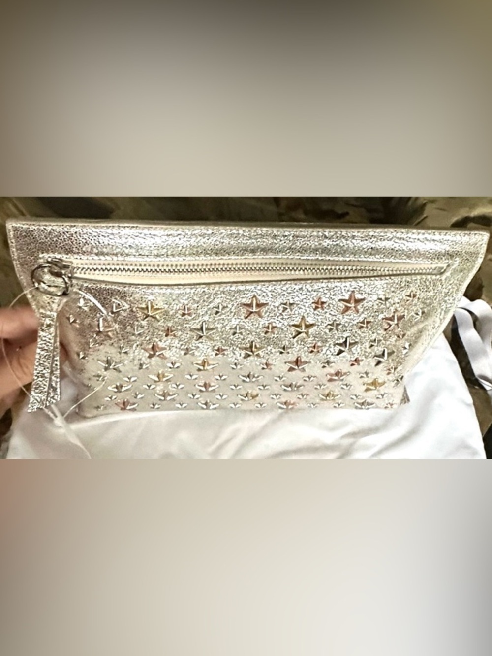 SOLD OUT Jimmy Choo Star Stud Metallic Leather Clutch NWT - Picture 8 of 13